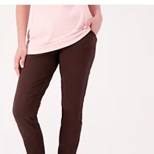 Denim and Co. Active Women's Brown Pull-On Stretch Slim Straight Pants Dark Brow